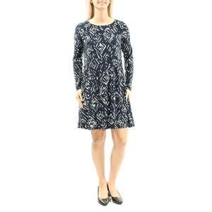 Ralph Lauren Navy Blue Geometric Print Long Sleeve A-Line Dress 8